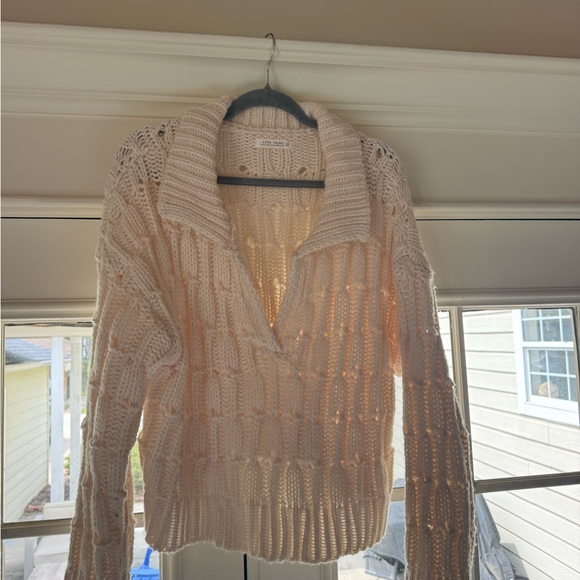 12th Tribe Sweaters - 12th Tribe Open-Knit Shawl Collar Sweater - Cream